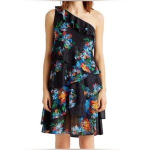 Ralph Lauren One-Shoulder Black Floral Dress